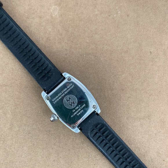 Michele Urban Mini Aluminum White Dial Black Band Watch Swiss Made with Date - Picture 7 of 7